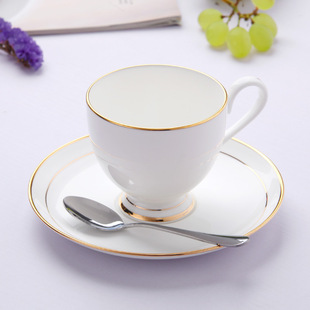 景德镇欧式骨瓷金边陶瓷杯子下午茶具创意居家软装咖啡杯碟送勺子