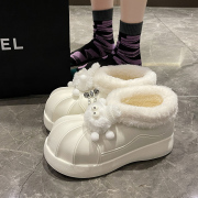 棉拖鞋女冬季包跟2023时尚潮厚底增高帮防滑加绒保暖棉鞋外穿