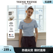 TeenieWeenie小熊2024年夏季撞色圆领短袖T恤多巴胺ins风时尚
