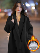黑色中长款羽绒服女冬季小个子高级感羽绒，内胆羊绒毛呢子大衣外套