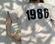 纯色短袖T恤男女夏季美式复古1986数字印花纯棉上衣高街国潮嘻哈
