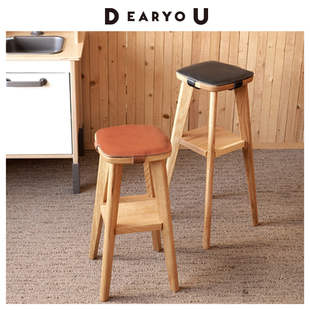 DEARYOU大雪木工日本制橡木实木高脚凳吧台凳高脚椅免安装休闲凳
