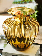 阑珊树巴洛克风格大浮雕，透明玻璃花瓶，器北欧式复古装饰摆件琥珀灰