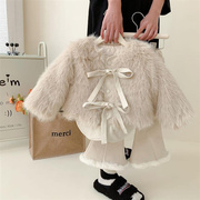 女童冬季套装加绒加厚小女孩，儿童洋气仿皮草外套，宝宝毛毛衣(毛毛衣)两件套