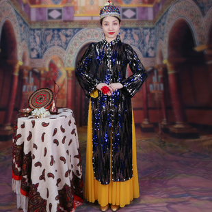 新疆舞蹈演出服重工高定款金丝绒绣花亮片马甲维族舞台表演款外套