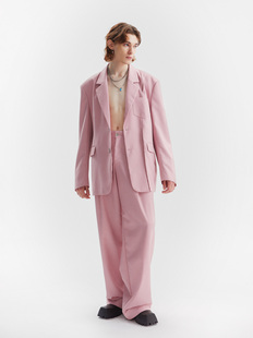 focuslab粉色分割镂空前开衩口袋西装宽松老钱，时髦外套西服男女