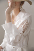 白色衬衫连衣裙春长袖设计感小众法式镂空刺绣收腰纯棉衬衣裙