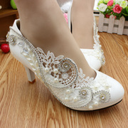 欧美风婚纱礼服鞋，新娘大码高跟，女鞋白色结婚鞋货源