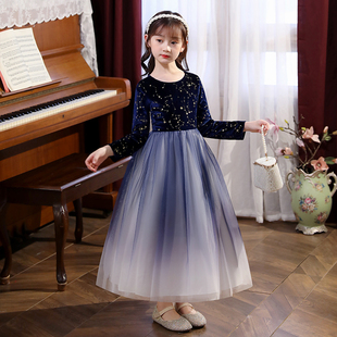 礼服女童公主裙秋季钢琴长袖，表演主持人女孩长裙儿童轻奢小众高端
