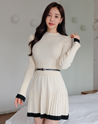 口袋里韩国2023年秋款9.6气质修身显瘦针织衫荷叶半身裙套装