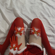 宠你的猫:纯欲风女性感，圣诞蝴蝶结毛绒长筒，丝袜秋冬薄款渔网袜