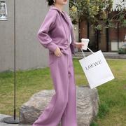 紫色女士卫衣阔腿裤套装运动服时尚洋气减龄连帽休闲运动装两件套