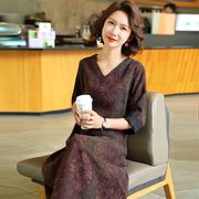 香云纱真丝连衣裙2025中老年妈妈装洋气中长款显瘦长袖桑蚕丝裙子