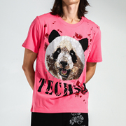 直播T.C.H/轻奢潮牌熊猫字母烫钻T恤男女同款短袖T21110C6073
