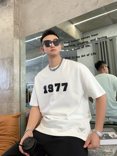 四季款短袖打底衫男士韩版流行圆领贴布字母内搭上衣青年休闲T恤