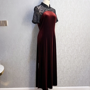 秀巧8530丝绒礼服晚装长裙镂空复古优雅气质高端女装