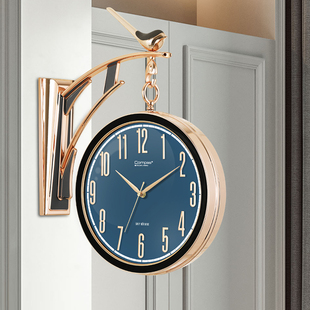 康巴丝双面钟表客厅，现代静音挂钟装饰壁挂时钟，轻奢个性挂墙石英钟