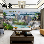新中式瓷砖电视背景墙山水画高温微晶石岩板庭院室外墙照壁客厅