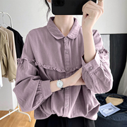 春秋女士紫色娃娃领衬衫时尚洋气减龄2023长袖上衣显瘦遮肚子