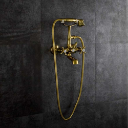 欧式明装花洒全铜镀金电话筒手持复古卫生间淋浴器带下出水龙头