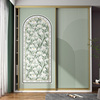 绿色千鸟格推拉门玻璃门改造贴纸，衣橱移门自粘墙纸，自贴房间装饰贴