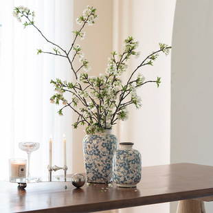 新中式青花瓷花瓶摆件客厅餐桌装饰品，插花器入户玄关高级感小瓷瓶