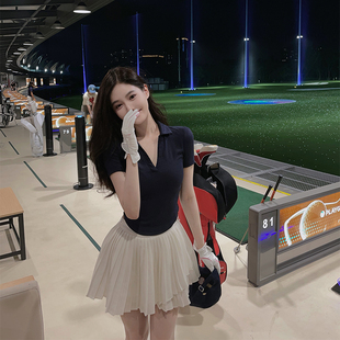 韩版高尔夫女装polo衫短袖，t恤百褶裙，套装网球羽毛球防走光短裙裤