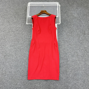 外贸单 春夏季 红色无袖修身大码连衣裙