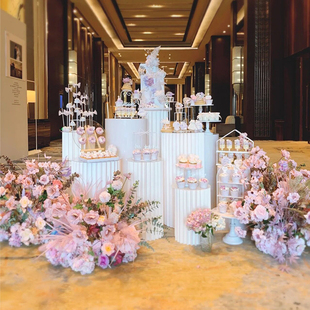 生日布置道具折叠甜品台纸质罗马柱婚庆商场橱窗摆件派对装饰用品