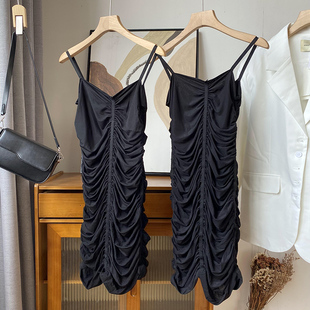 黑色v领套头吊带连衣裙修身显瘦无袖中裙子，时尚休闲洋气b》20