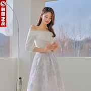 韩国法式一字肩上衣女高级设计感春夏季超仙甜美仙女仙气雪纺衬衫