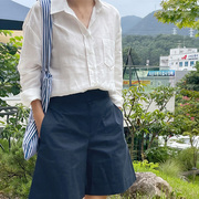 法式棉麻防晒白色衬衫，女韩版长袖薄款宽松衬衣，夏季亚麻上衣