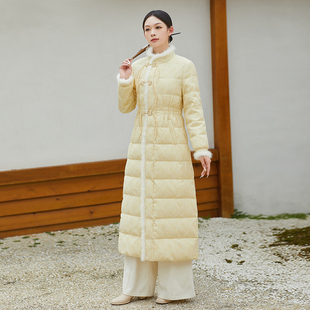 新中式鸭绒羽绒服女2023冬季轻薄长款国风棉服女装暖复古外套