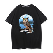 动物猫头鹰雪鸮好看的印花短袖，男女宽松纯棉夏季t恤欧码潮流体恤