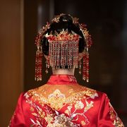 红色琉璃花超美流苏，后区汉服古装，秀禾结婚发饰品中式新娘