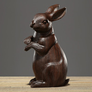 黑檀木雕兔子摆件家居风水摆设实木十二生肖羊摆件红木雕刻工艺品