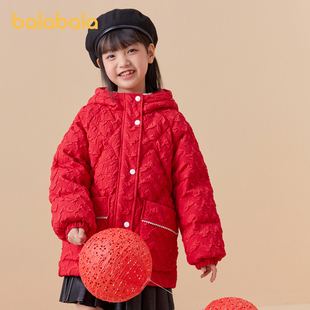 巴拉巴拉羽绒服女中大童春装，新年季时尚(季时尚，)保暖红色拜年羽绒外套