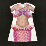 欧美街头潮趣女神夏季短袖连衣裙3D创意仿真粉色美人鱼显瘦沙滩裙