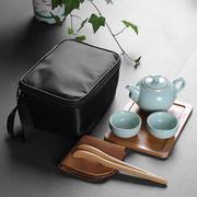 干泡旅行汝窑茶具一壶二杯便携式功夫陶瓷，整套泡茶器茶杯套装logo