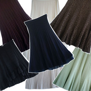 日本制古着vintage复古百褶修身针织毛线伞裙半身裙短裙孤品