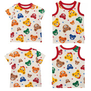 夏季儿童男女童宝宝日系潮牌miki可爱熊头满印AB图案涂鸦短袖T恤