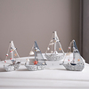 地中海迷你帆船模型摆件一帆风顺做旧小木船家居创意桌面摆件装饰