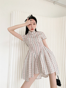 新中式改良旗袍连衣裙，女短袖夏季短裙子