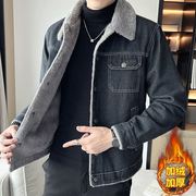 男士牛仔加绒外套2023冬款加厚保暖中老年韩版修身翻领夹克