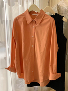 CHAO级！橘色显白天丝衬衫高级垂感翻领排扣防晒长袖薄款上衣