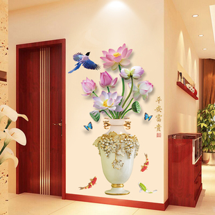 中国风花瓶3d立体墙贴画客厅，背景墙壁纸墙纸自粘卧室装饰墙面贴纸