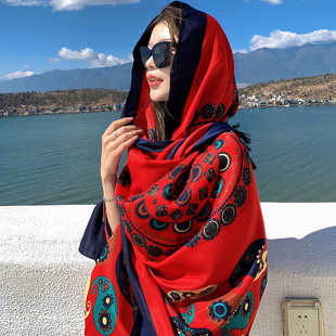 披肩女外搭斗篷西藏旅行穿搭防晒旅游民族，风2024新疆沙漠丝巾