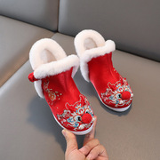 小兔桔子女童绣花鞋儿童，汉服鞋兔子民族，风雪地靴中国风古装棉鞋