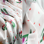 夏威夷红绿粉草印花白色条纹雪纺纱布料顺垂连衣裙时装设计师面料