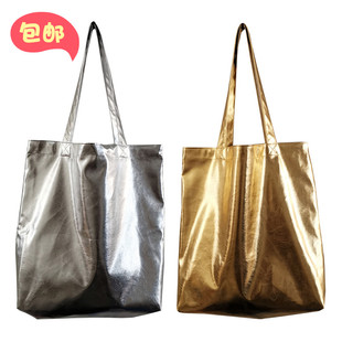 原创自制金色银色pu人造革单肩托特包手提包文艺环保购物包袋